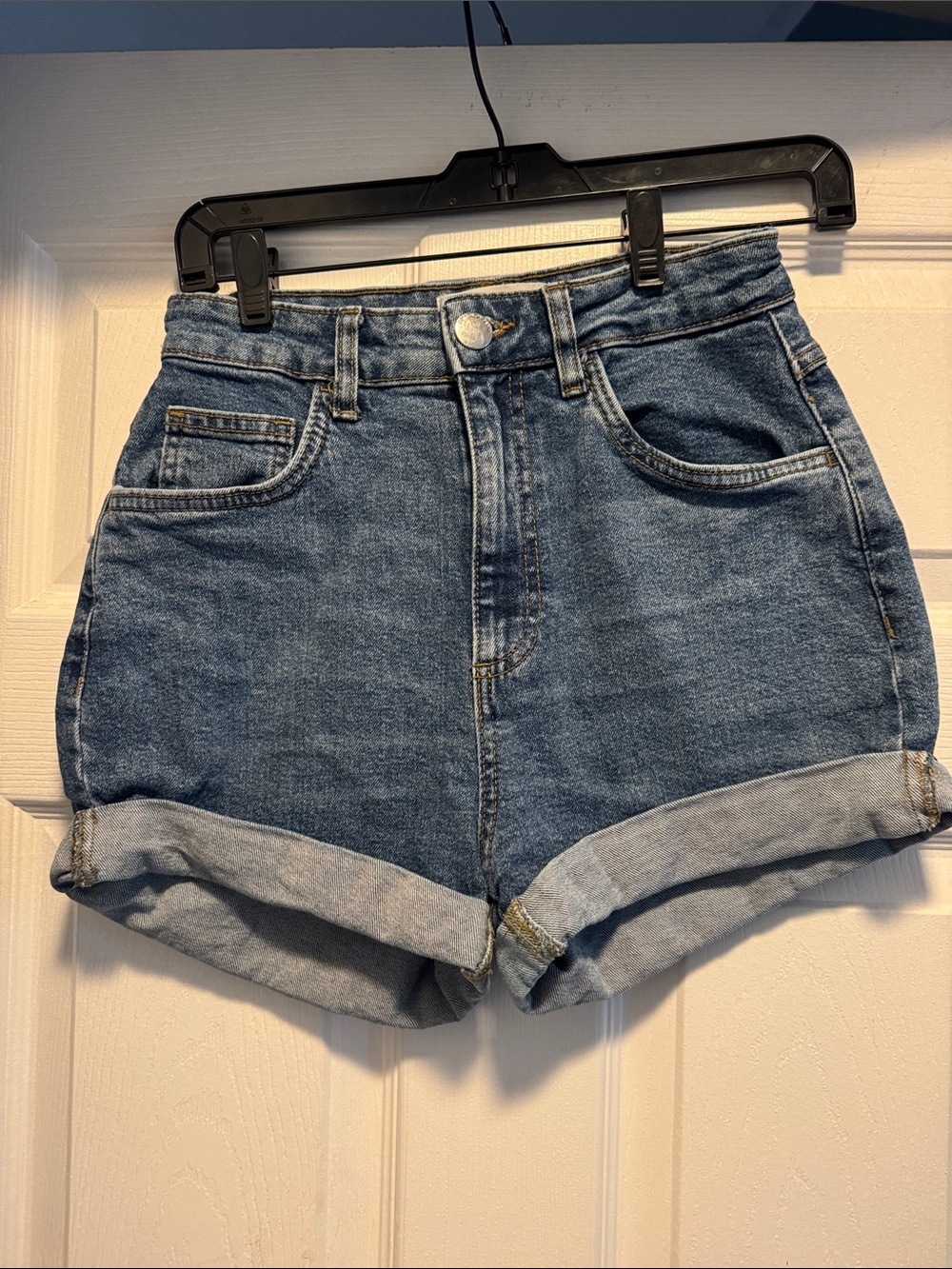Cotton On High Waist Rolled Cuff Denim Shorts - Blue